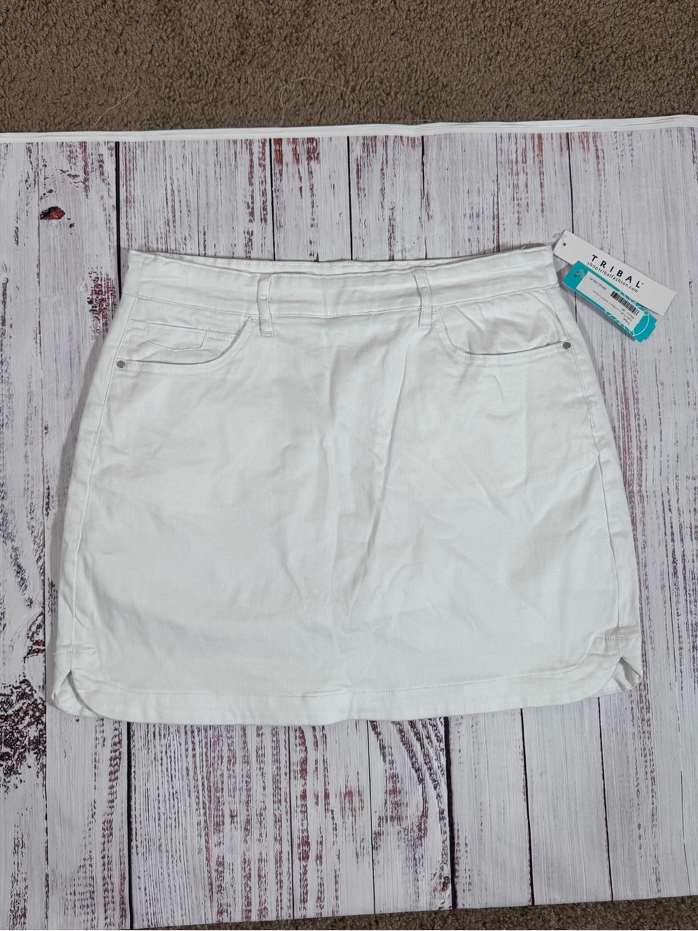 Tribal White Mini Skort with Front Pocket Detail
